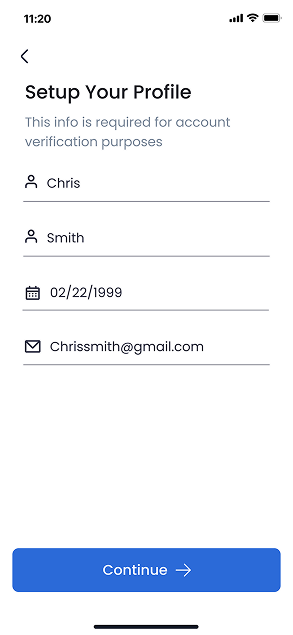 Profile creation screen